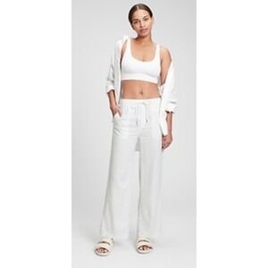 GAP Women Linen Pant L White Elastic Waist Drawstring Wide Leg NWT Costal Beachy